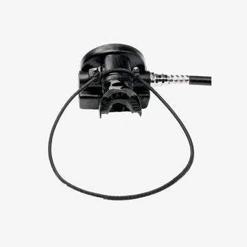 Black plastic halcyon backup scuba diving regulator necklace with coiled hose and metallic connector