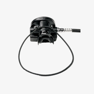 Black plastic halcyon backup scuba diving regulator necklace with coiled hose and metallic connector