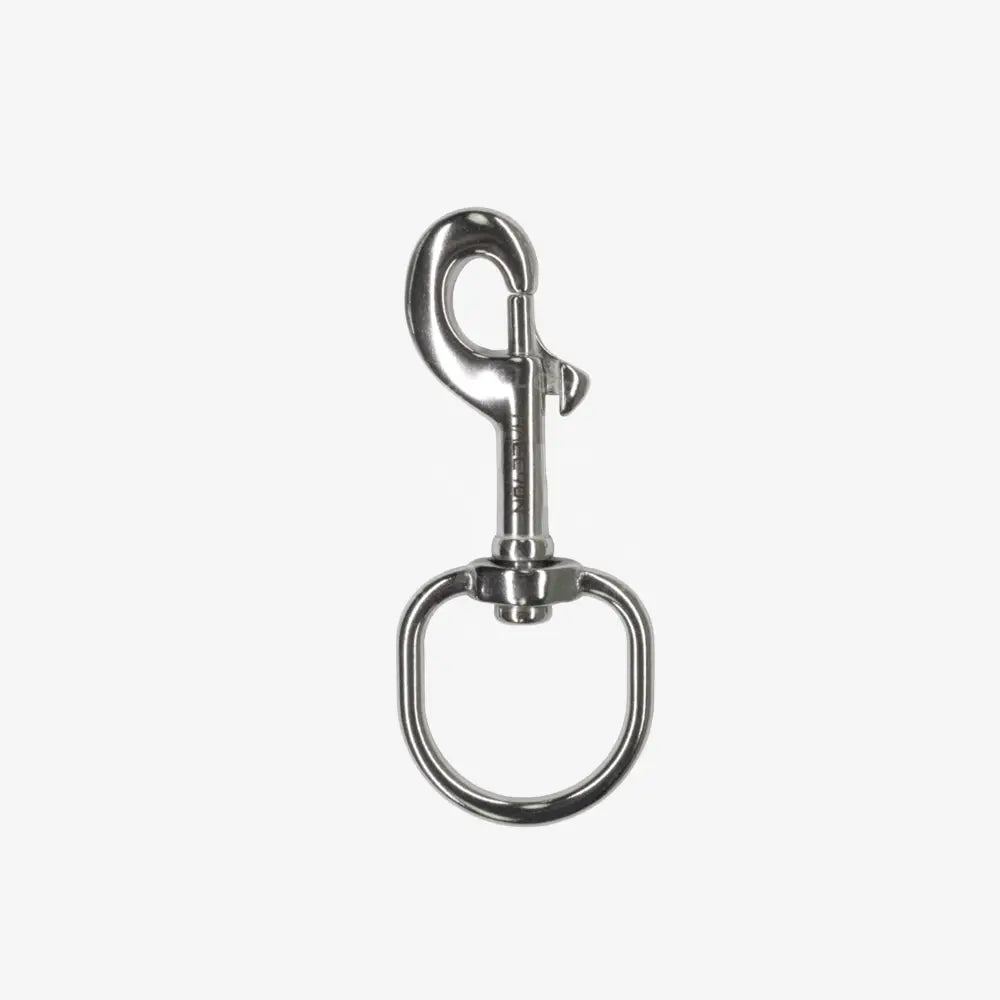 Halcyon bolt snap stainless steel swivel hook with polished finish and engraved branding for secure attachment
