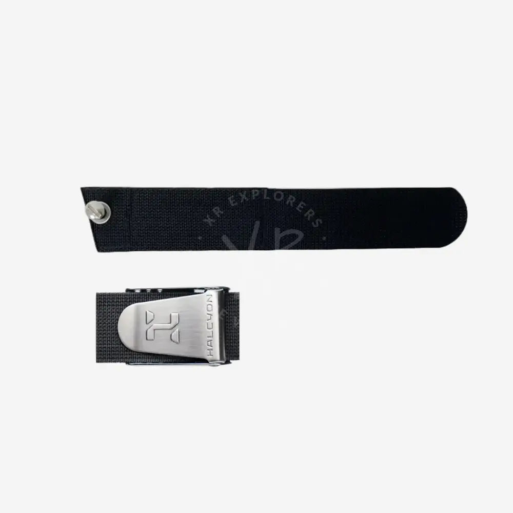 Black belt with silver buckle on a white background
