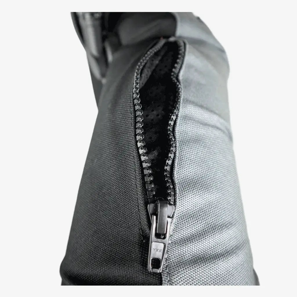 Halcyon doubles wing legend mk2 wing only black ykk zipper with metallic teeth on textured gray fabric sleeve