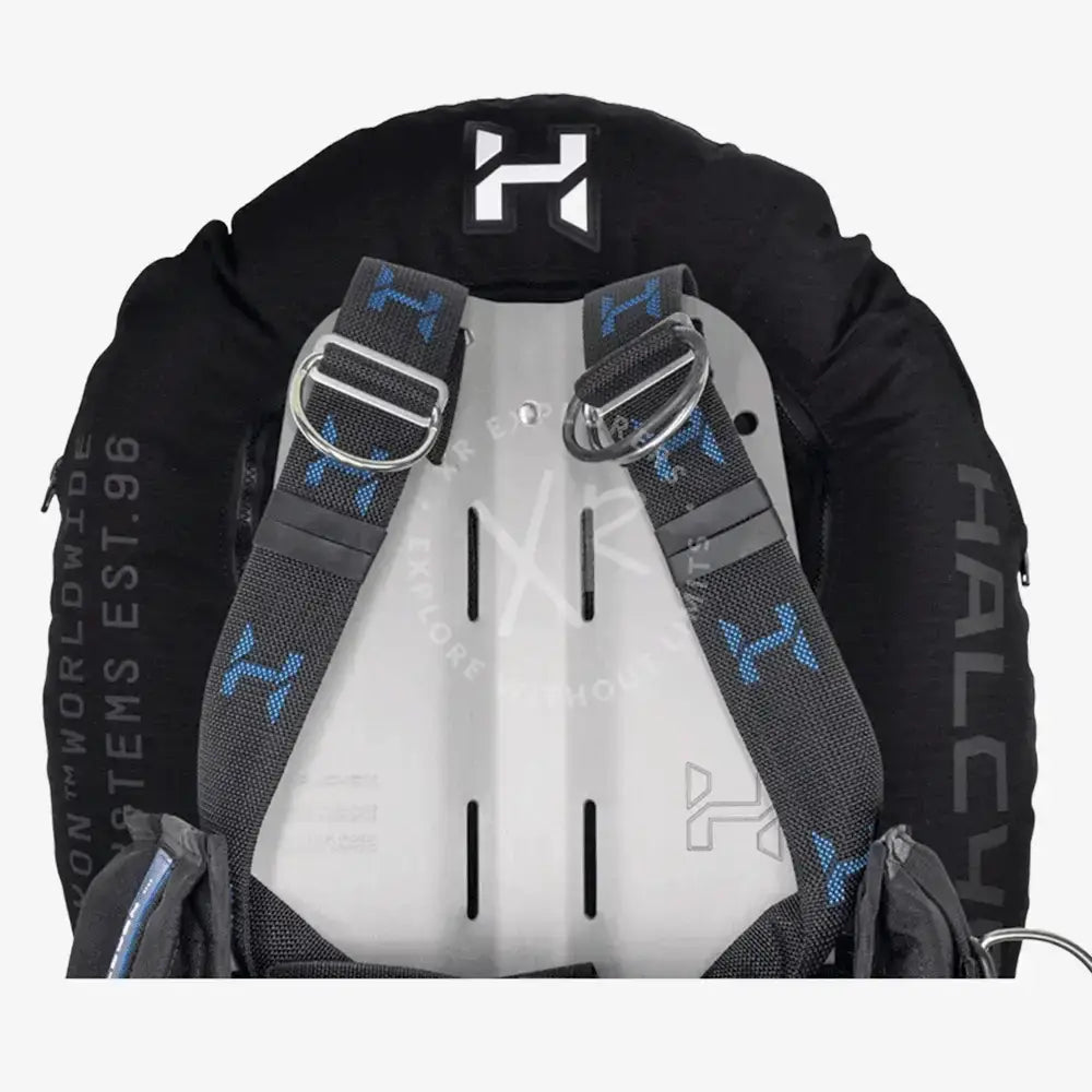 Backpack with straps and visible branding on a white background