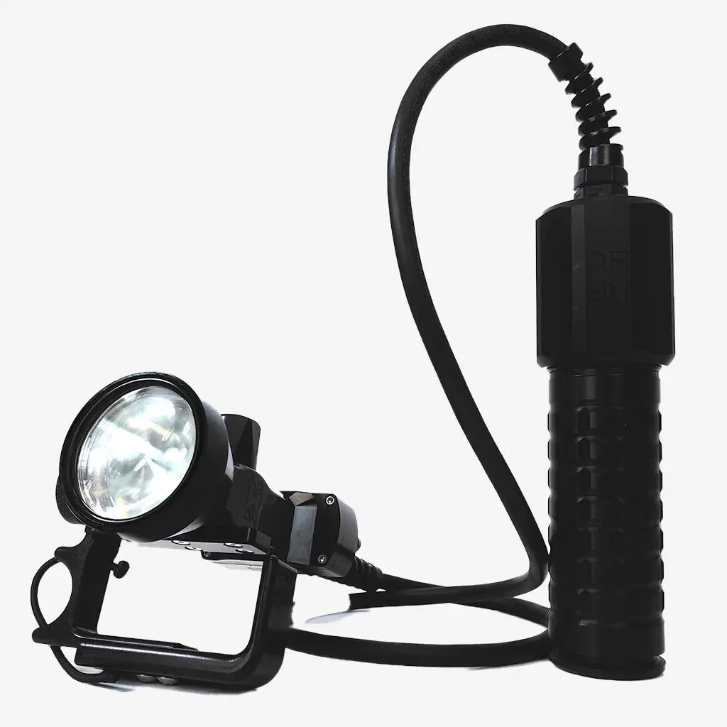Halcyon focus 2.0 primary light black industrial work light with flexible coiled cord and textured grip handle