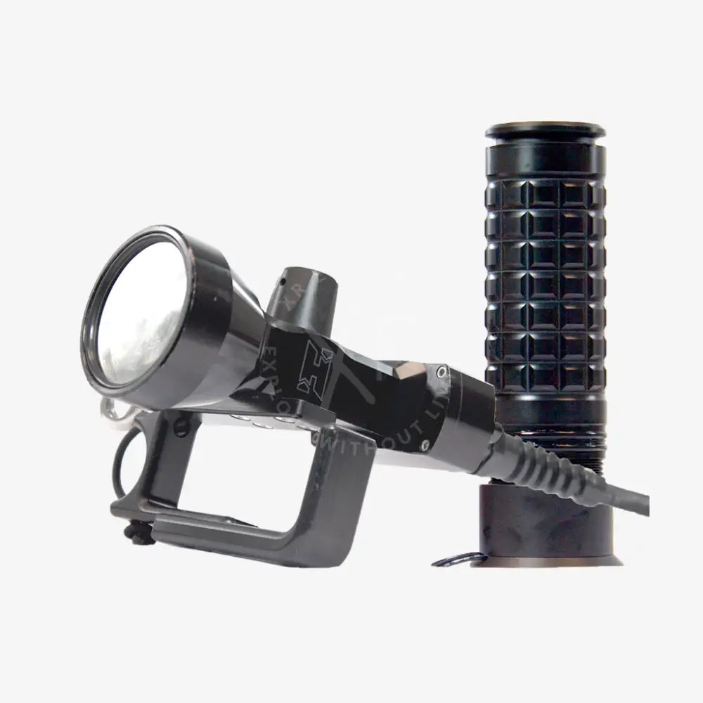 Halcyon Focus 2.0 primary light black industrial spotlight with textured grip handle and metallic finish