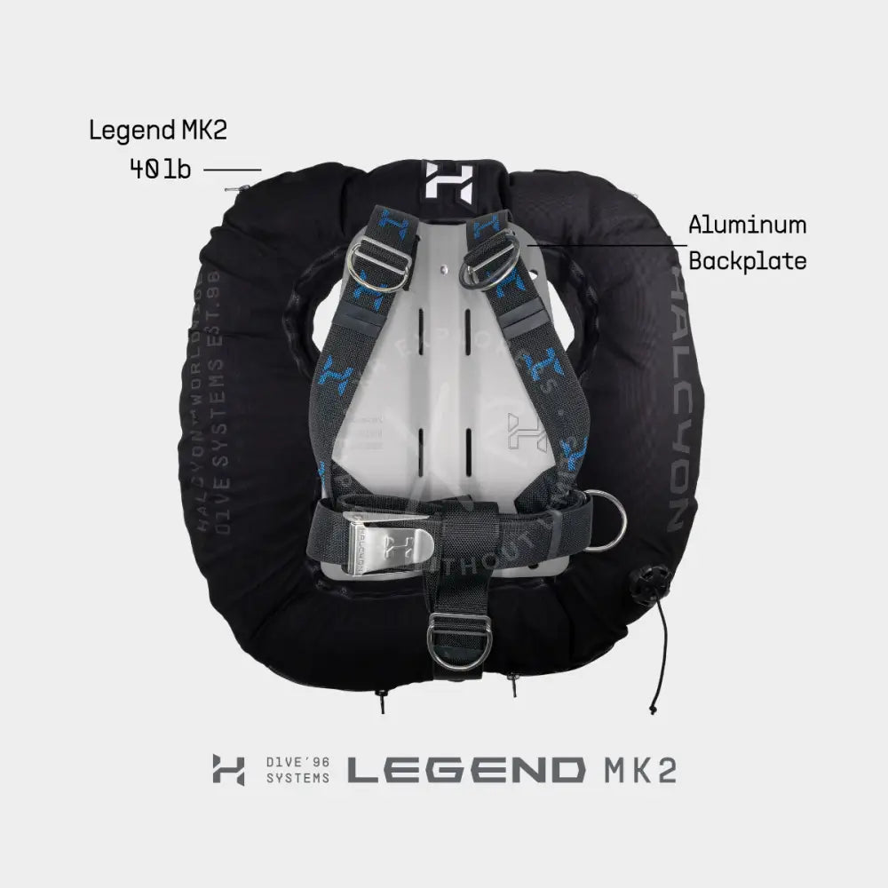 Black and silver halcyon legend mk2 deluxe double cylinder bc system with aluminum backplate for diving buoyancy control