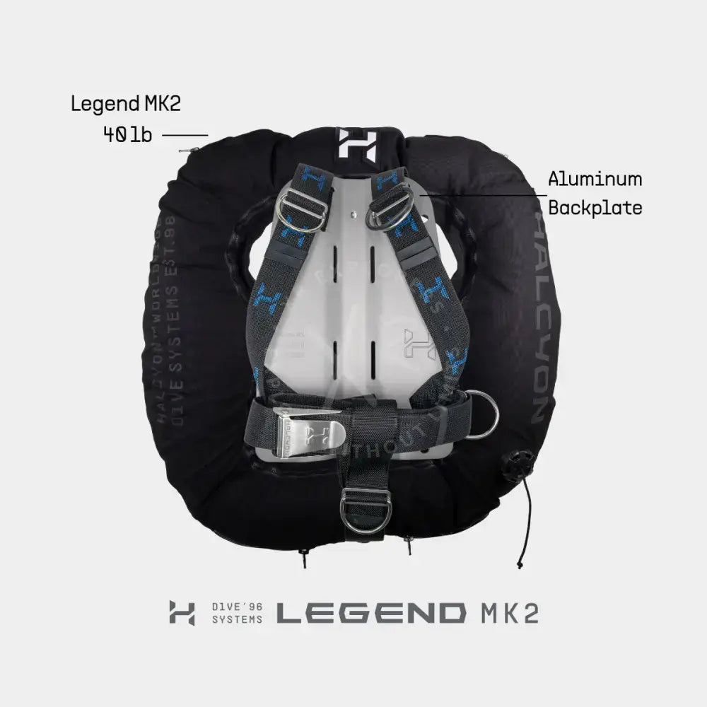 Black and silver halcyon legend mk2 deluxe double cylinder bc system with aluminum backplate for diving buoyancy control