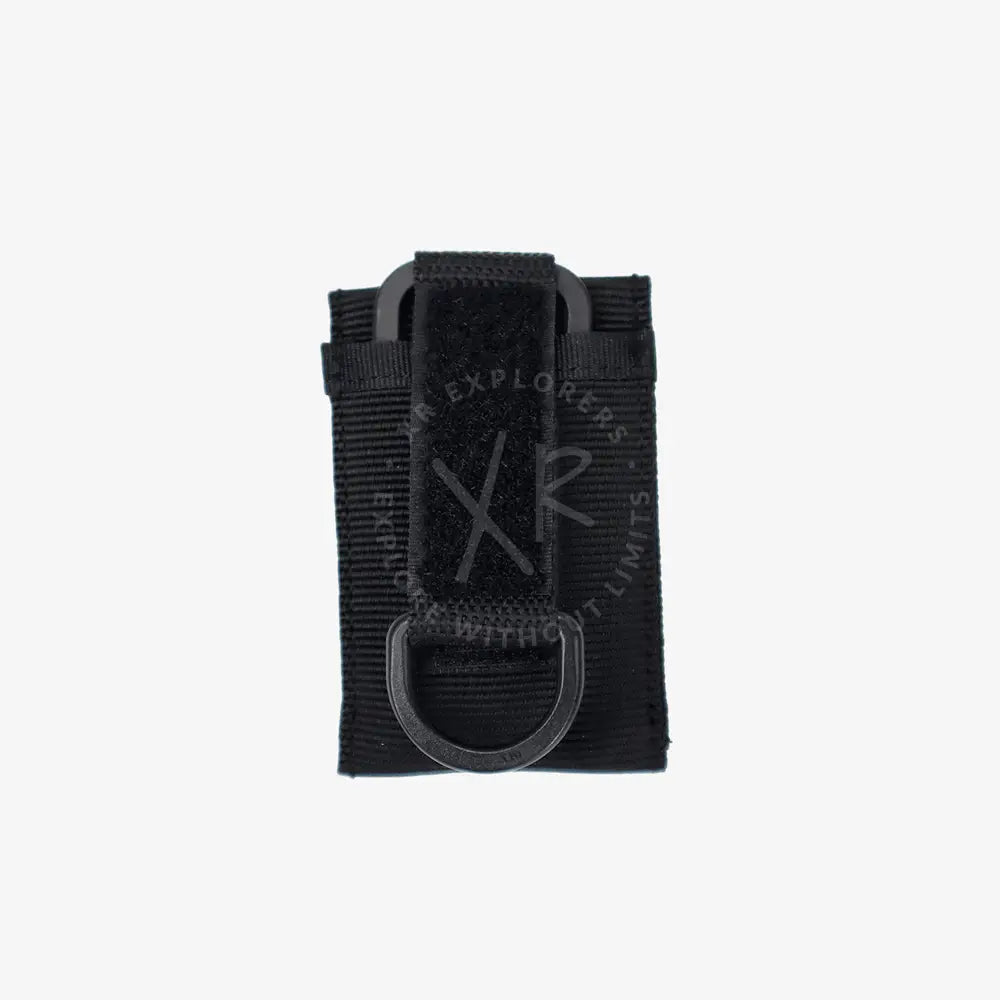 Black tactical phone holster halcyon line cutter with velcro strap and metal d-ring for secure carrying