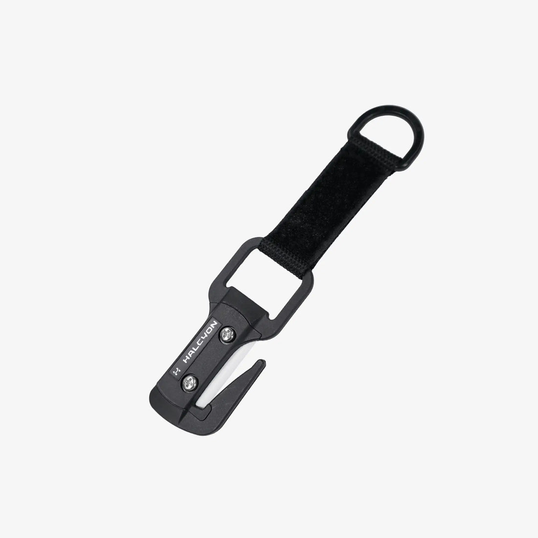A Halcyon line cutter with black handle and sheath, designed for diving, with the brand name visible.
