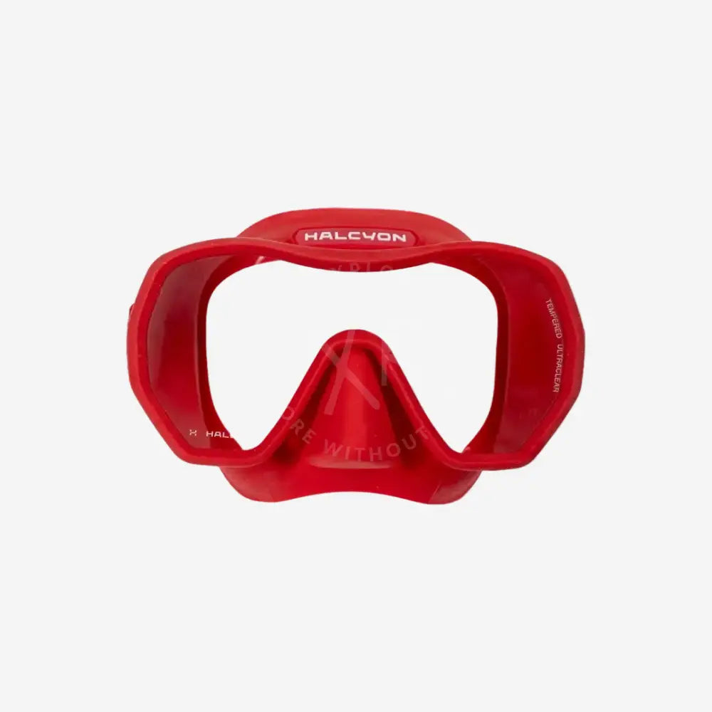 Black diving mask with 'HALCON' branding on a white background