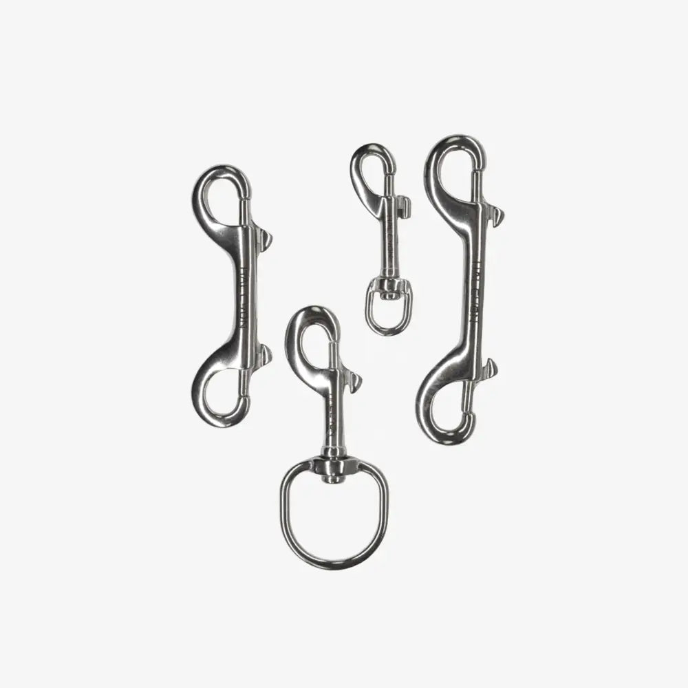 Set of four polished metallic stainless steel swivel lobster clasps halcyon stainless steel double ender 10cm 4 inch