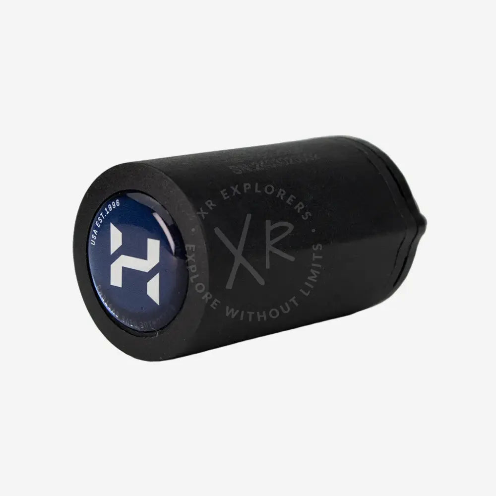 A black cylindrical device with a blue circular logo on one side, designed as a tank pod for aquatic equipment.