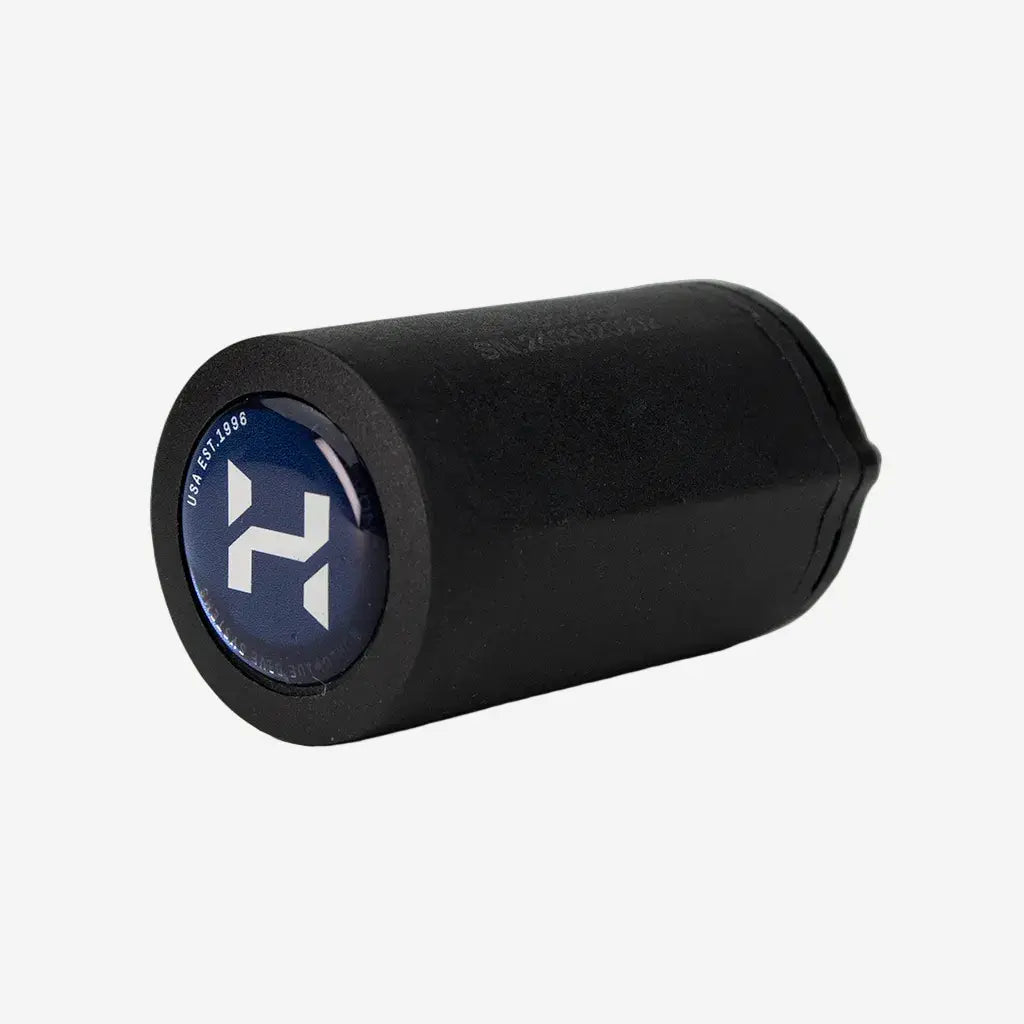 A black cylindrical device with a blue circular logo on one side, designed as a tank pod for aquatic equipment.