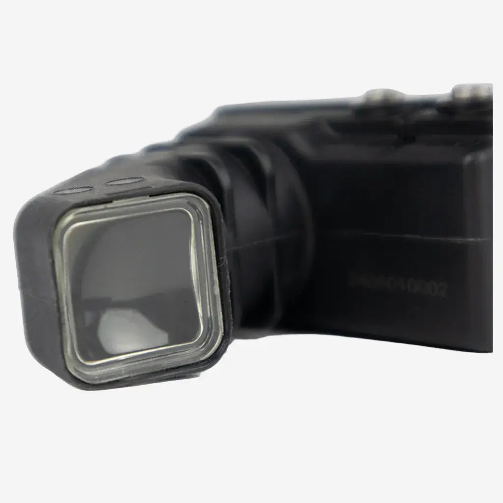 A black Halcyon Symbios Head-up Display for diving, featuring a micro display and control buttons.