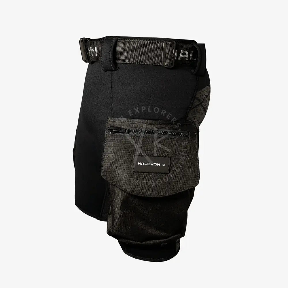 Black tool apron with a pocket and belt on a white background