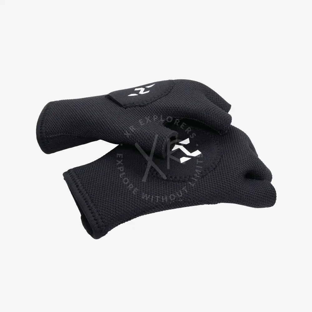 Black neoprene halcyon tech fingerless gloves with white logo branding and cookie pocket visible on the back side