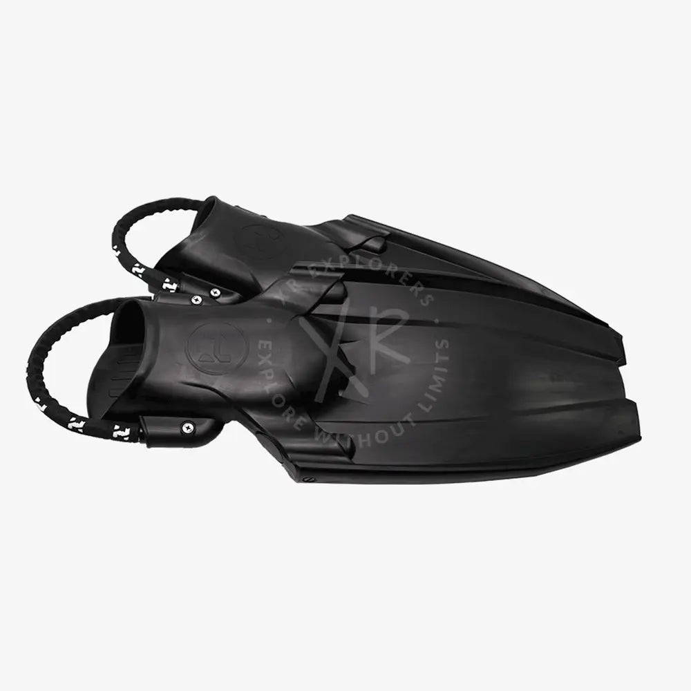 A pair of black Halcyon Vector Pro fins positioned vertically on a white background.