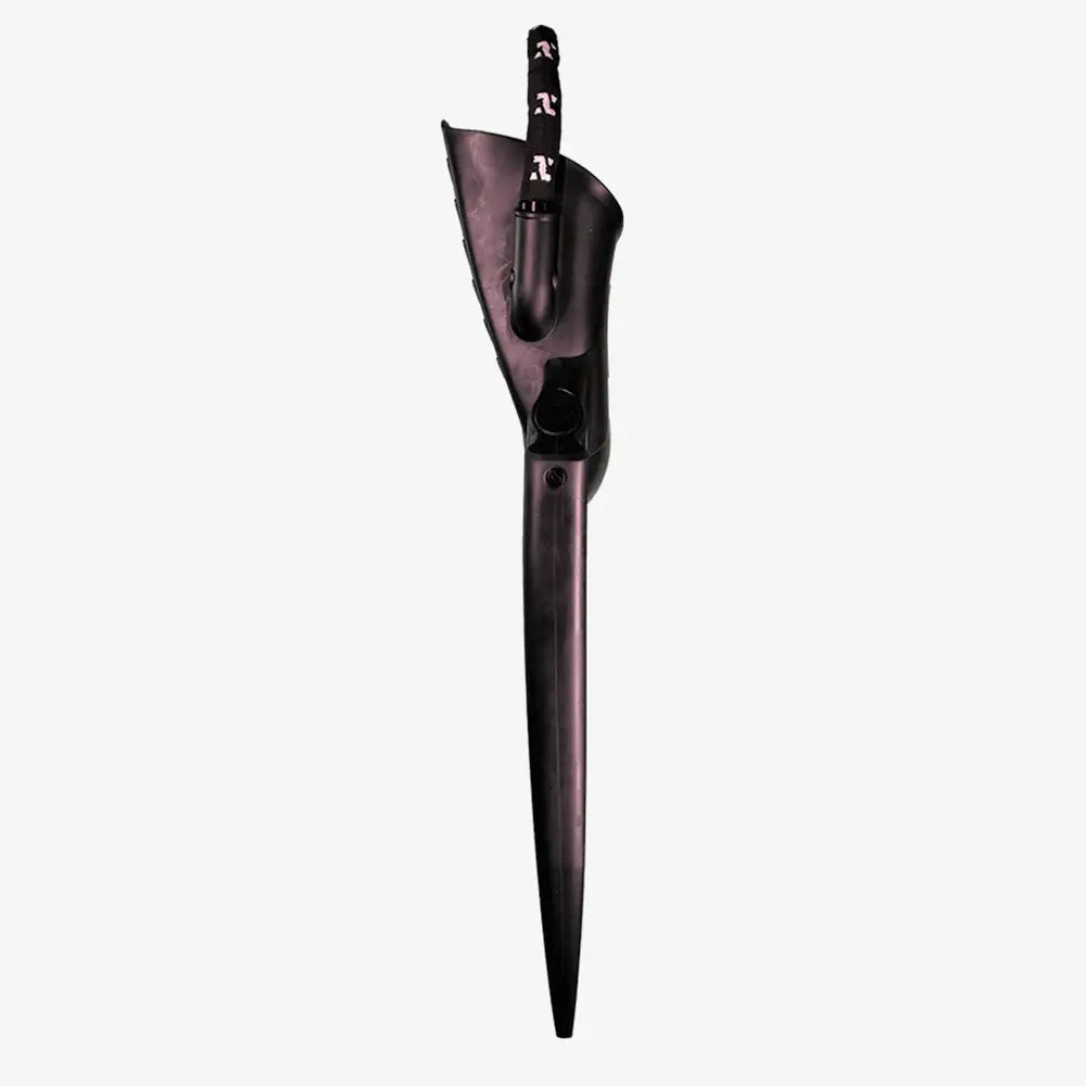 Black plastic halcyon vector pro fins with adjustable ballast and monprene textured grip handle shown from back side