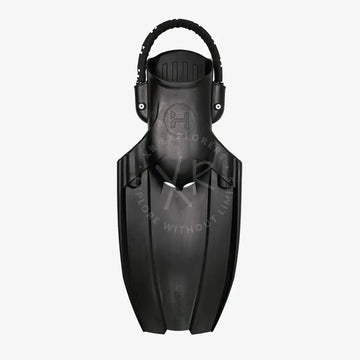 A pair of black Halcyon Vector Pro fins positioned vertically on a white background.