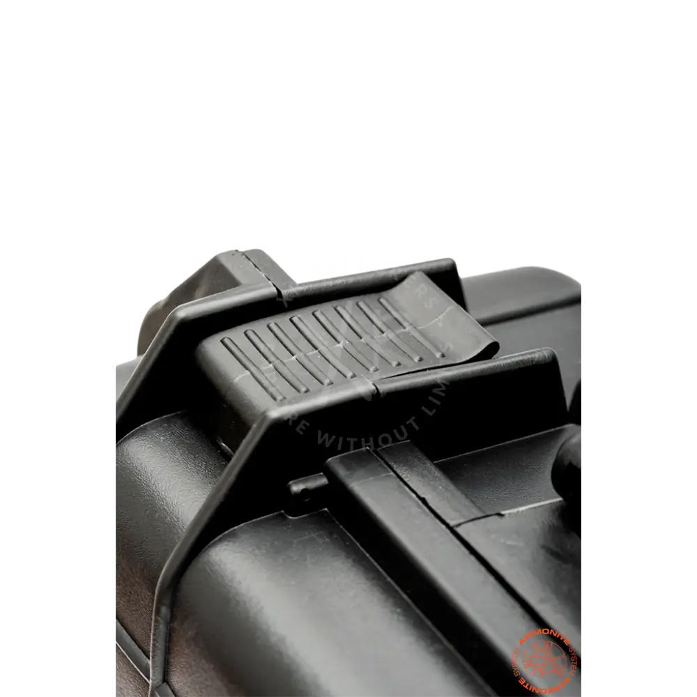 Black plastic heavy-duty case magazine well with textured grip ridges designed for secure handling