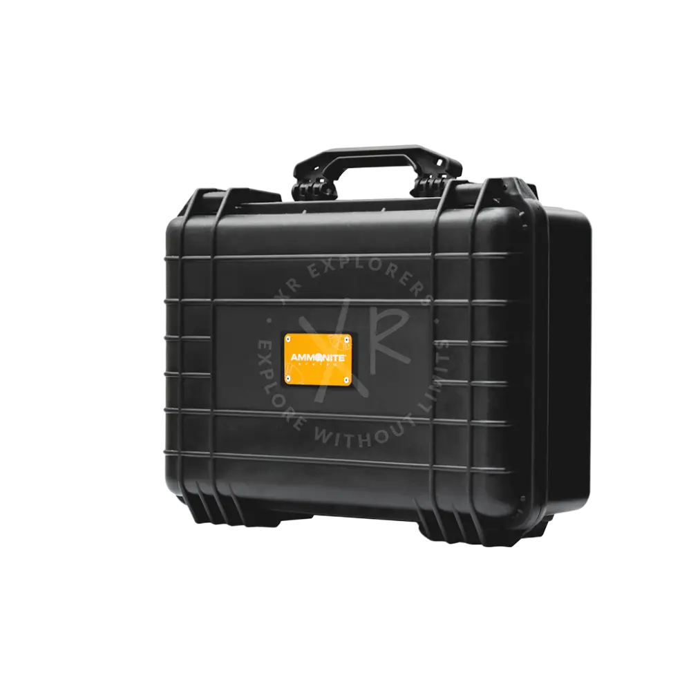 Heavy-duty case black rugged with orange ammunite label and reinforced corners for durable protection