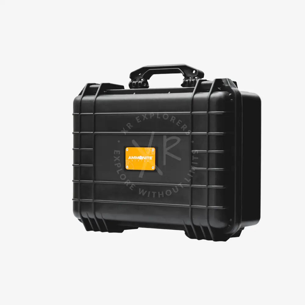 Heavy-duty case black rugged with orange ammunite label and reinforced corners for durable protection