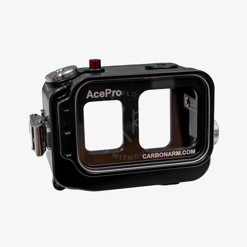 Black acepro underwater camera housing with clear front panel and silver accents for insta360 ace pro and ace pro 2