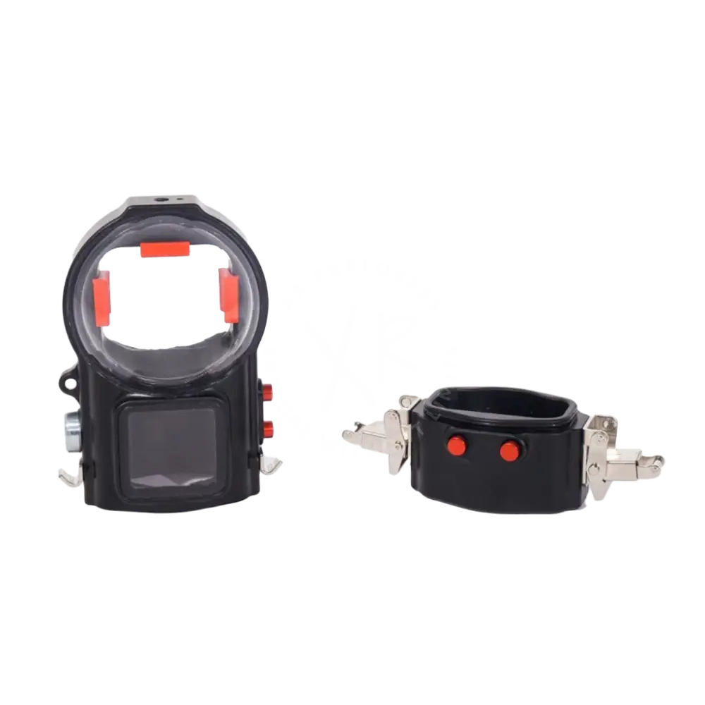 Insta360 One X3 housing is a black waterproof camera case with a clear dome and red accent buttons