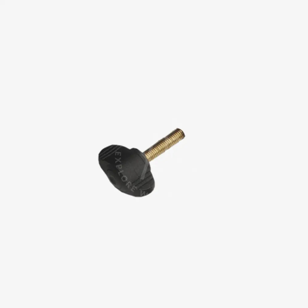 Black plastic knob with brass-colored threaded shaft for secure fastening in kipp screw product