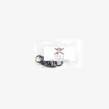 Kit o-ring for arms featuring black d-ring hardware set in clear plastic bag with pirate skull logo label