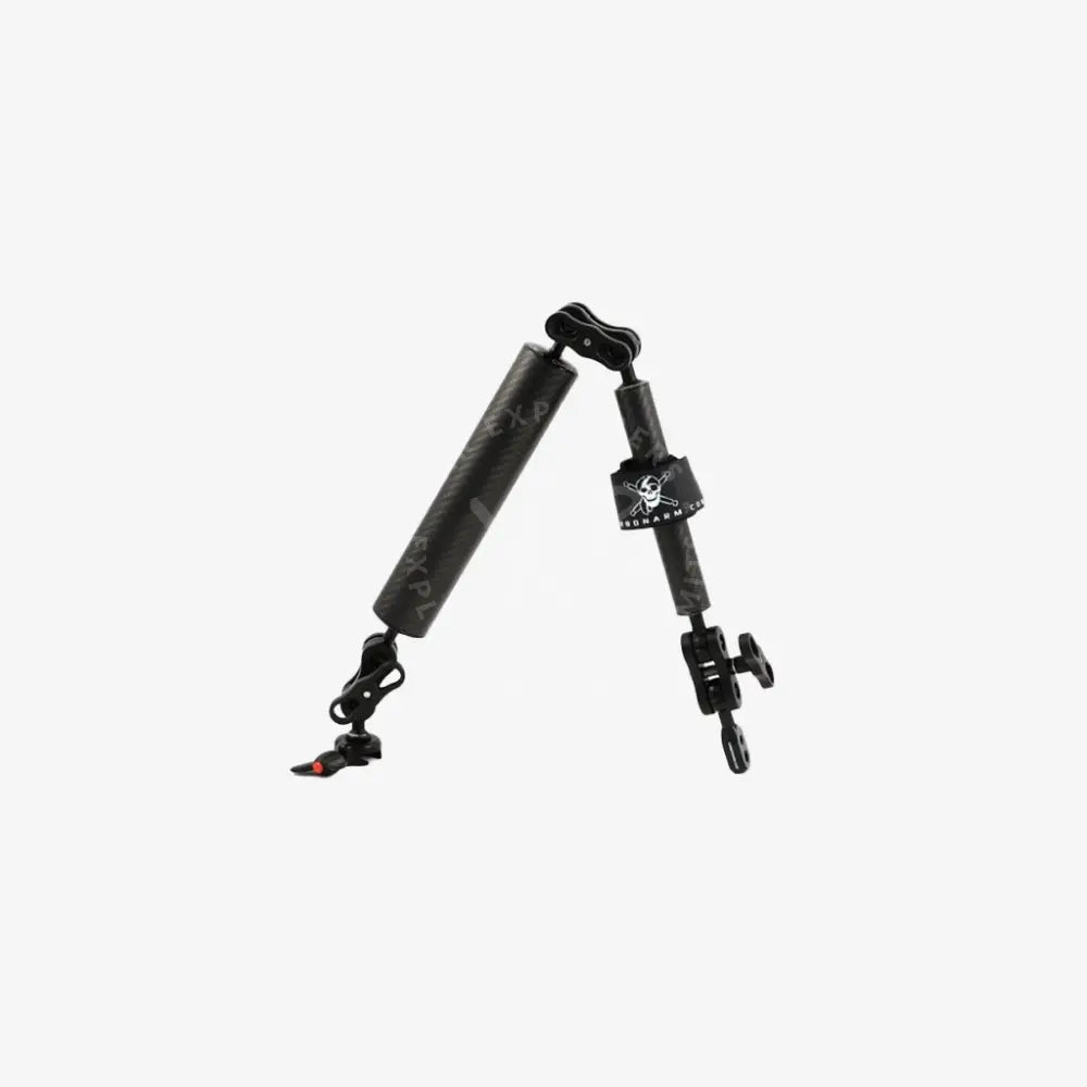 Black carbon fiber camera tripod kit velcro with adjustable arms and skull logo on central joint