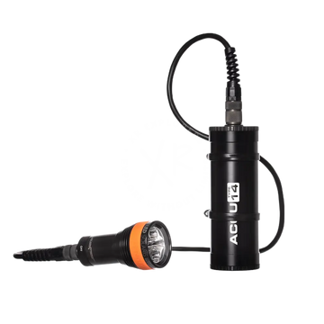 Black and orange led solaris nextgen kit underwater diving light system with cylindrical acu 14 battery pack