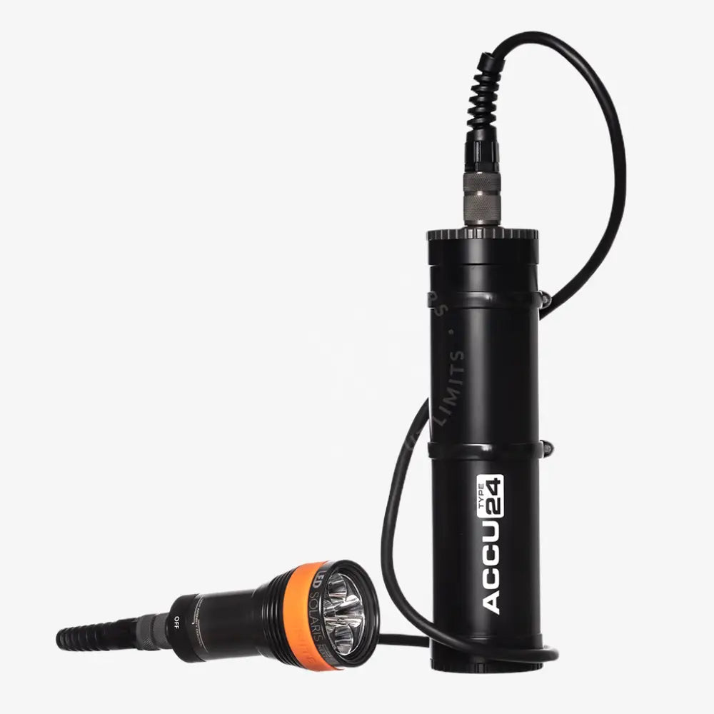 Black and orange led solaris nextgen kit underwater diving flashlight with coiled cable and accu type 24 branding