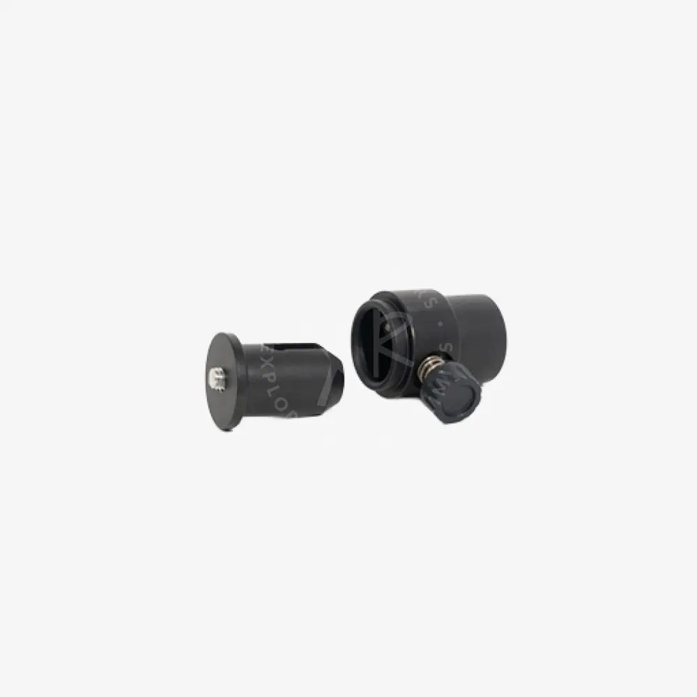 Black camera tripod ball head adapter with knurled knob and threaded male-female quick release combination