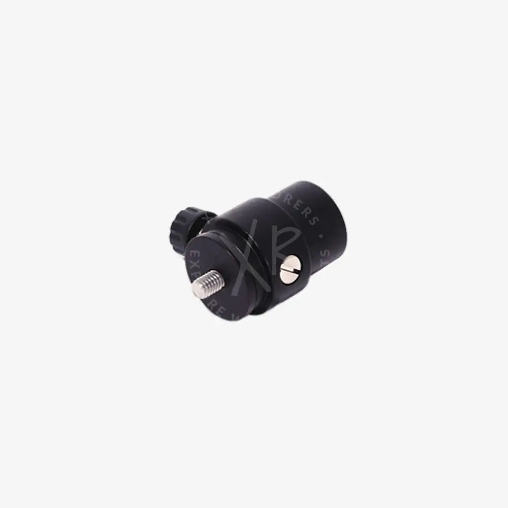 Black cylindrical male-female combination quick release camera tripod head adapter with threaded metal shaft and silver screw