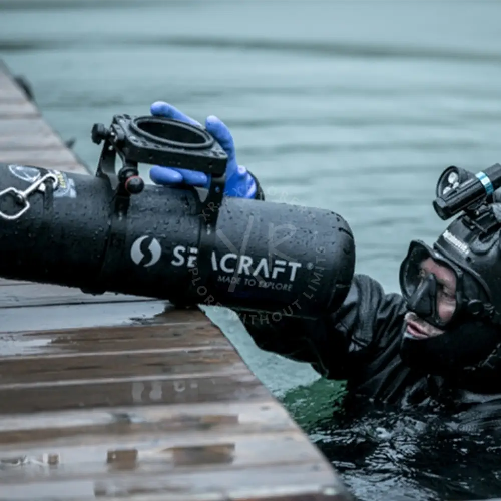 Black seacraft moby camera mount underwater camera housing with matte finish and visible branding