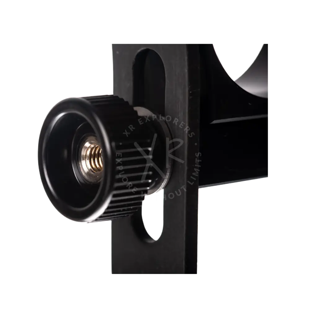 Black adjustable clamp with textured knob and metallic threaded interior for modular goodman handle product