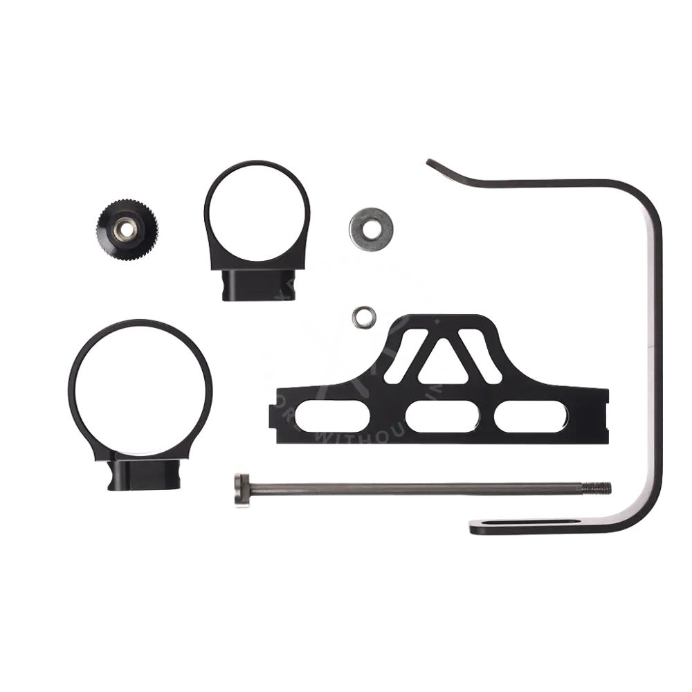 Black metal bicycle mount kit with circular clamps and central bracket for modular goodman handle