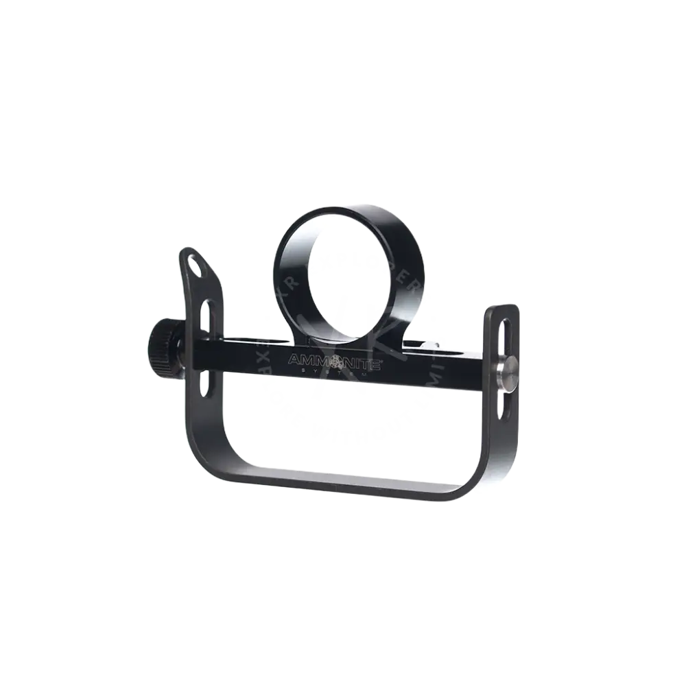Black metal modular goodman handle rifle scope mount with circular ring and adjustable clamps for ammunitionite rifles