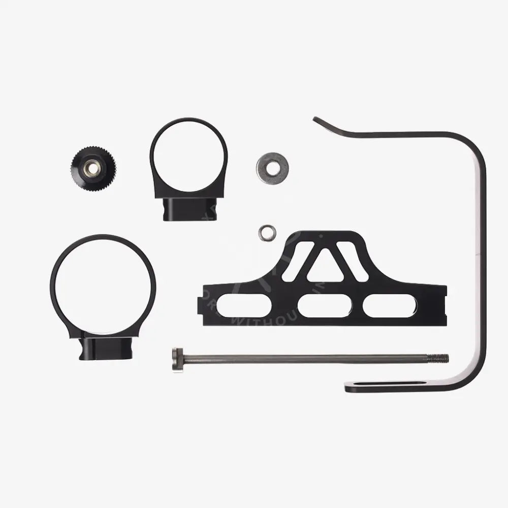 Black metal bicycle mount kit with circular clamps and central bracket for modular goodman handle