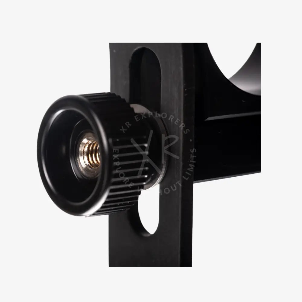 Black adjustable clamp with textured knob and metallic threaded interior for modular goodman handle product
