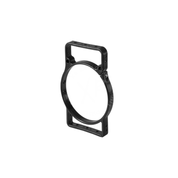 Black metal multipurpose transport bracket camera cage with rectangular top handle and circular central opening