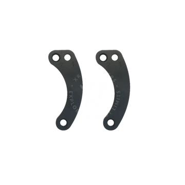 A pair of professional tensioners with sleek curved matte gray metal brackets featuring three drilled holes each