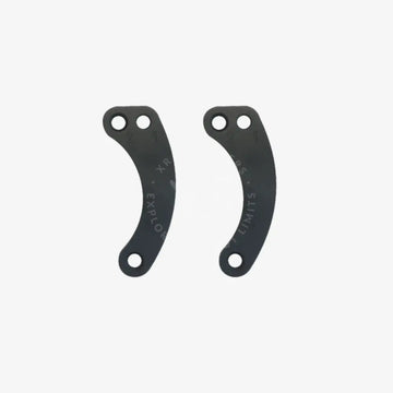 A pair of professional tensioners with sleek curved matte gray metal brackets featuring three drilled holes each