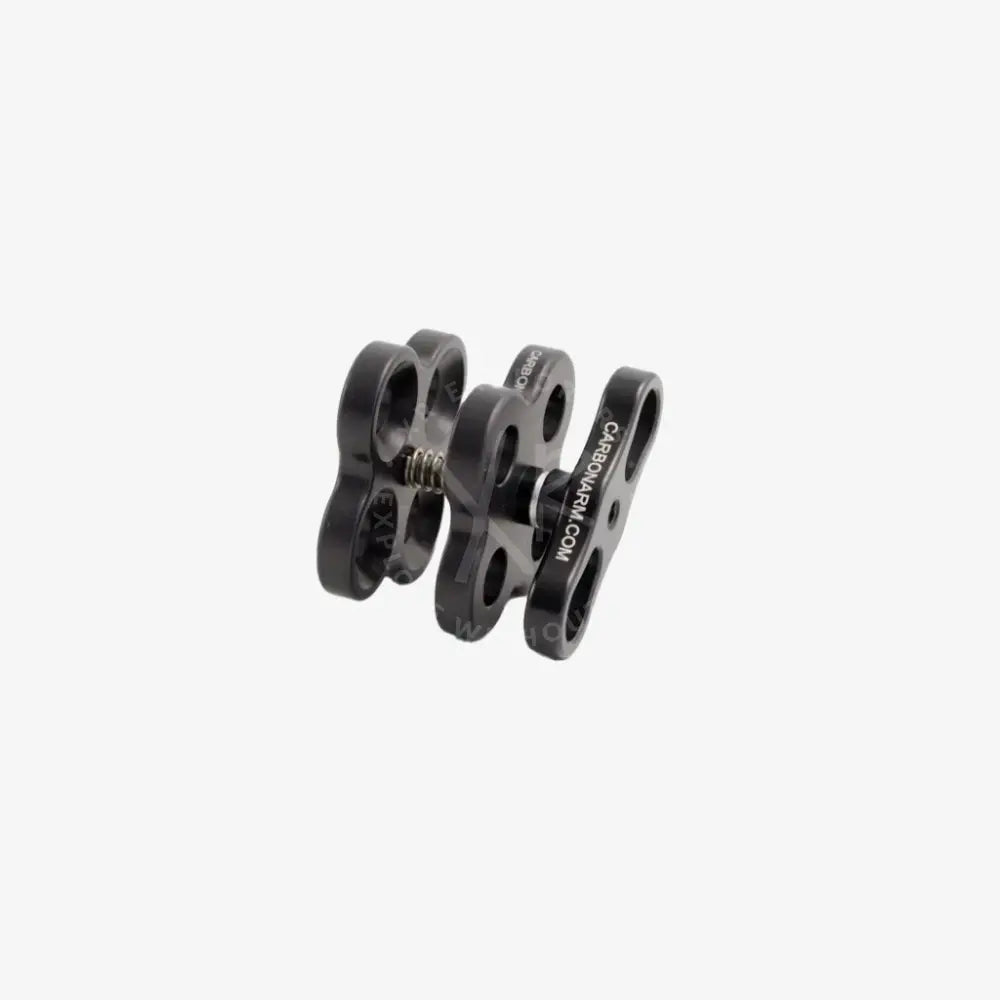 Black carbon fiber quadruple clamp underwater camera clamp with spring-loaded mechanism and engraved branding