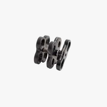 Black carbon fiber quadruple clamp underwater camera clamp with spring-loaded mechanism and engraved branding