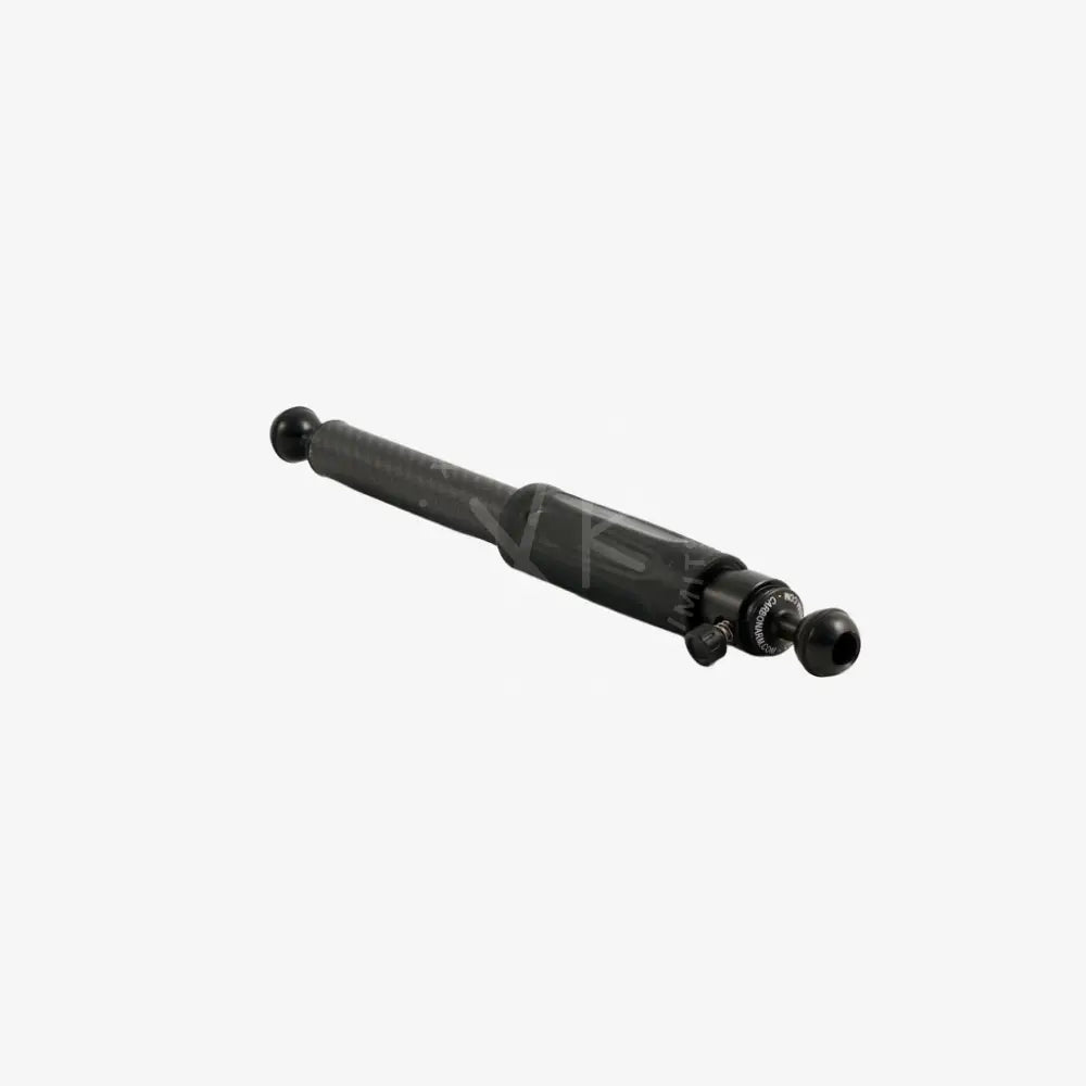 Black cylindrical quick release carbon arm shock absorber with spherical ends and threaded adjustment knob