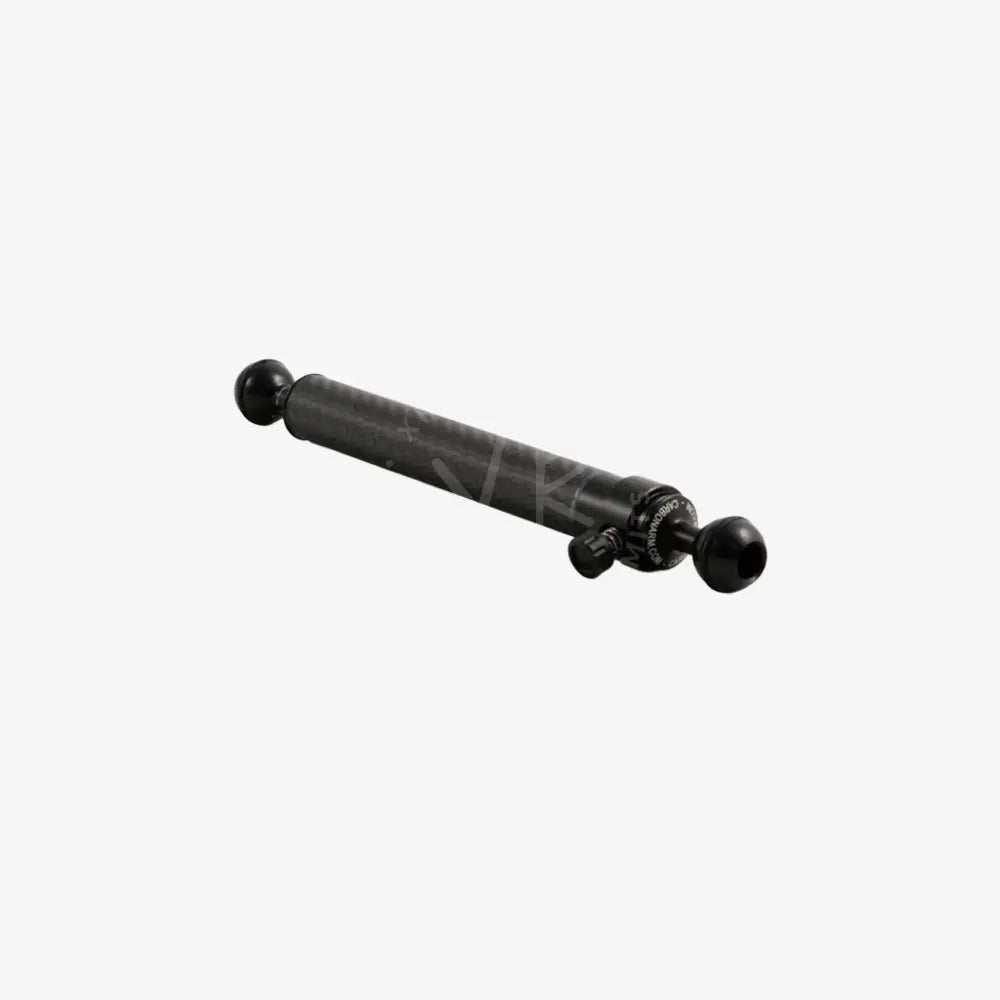 Black cylindrical quick release carbon camera support arm with spherical ends and central adjustment knob