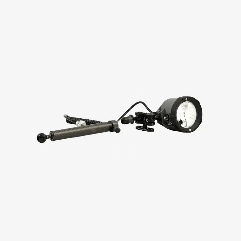 Black carbon fiber articulated light with circular head and adjustable quick release carbon arms