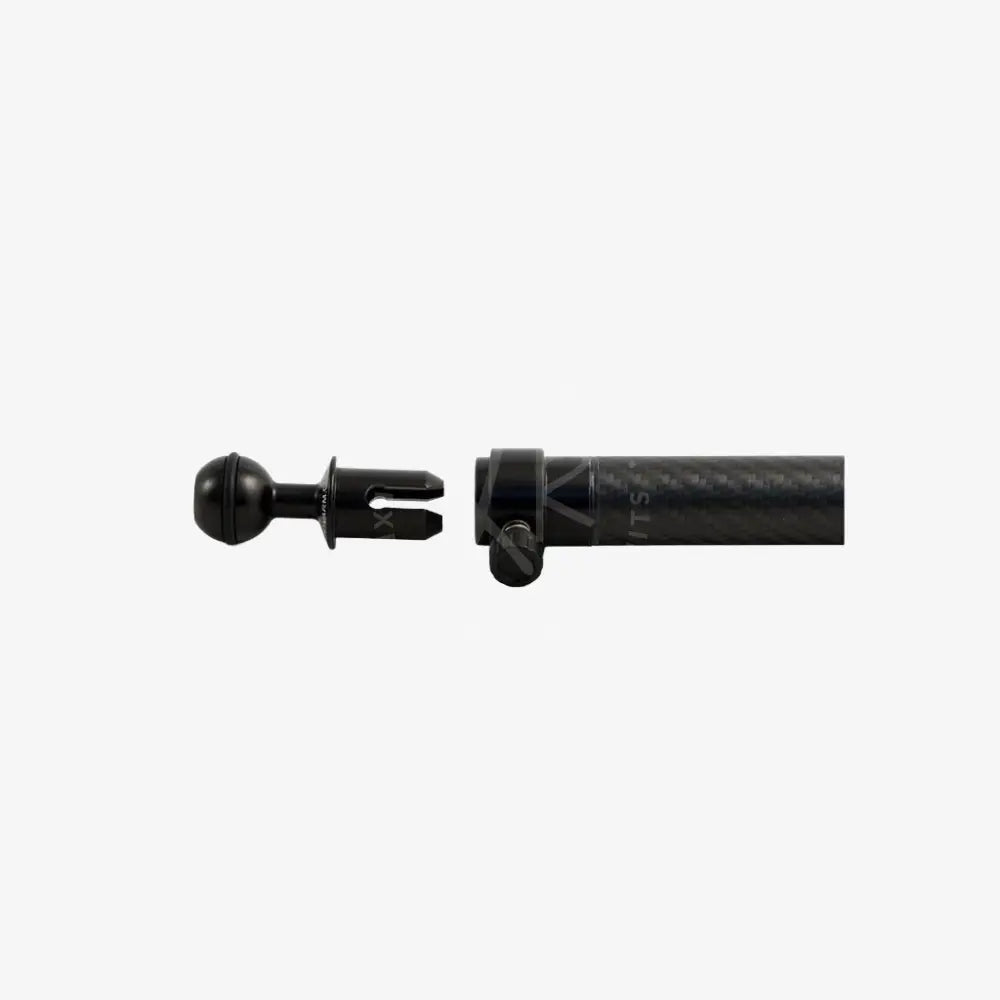 Black carbon fiber quick release camera mount with spherical ball joint and adjustable clamp for versatile positioning