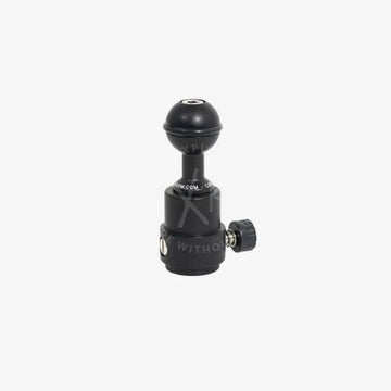 Black quick release female starting base with ball head camera mount textured grip knob and metallic threaded connection